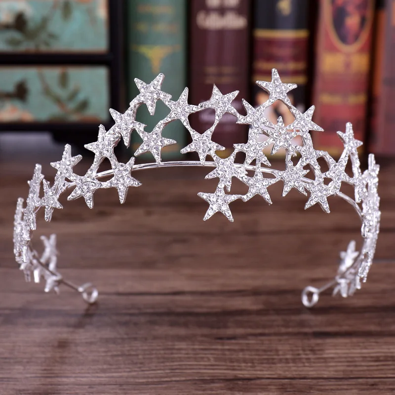

Korean Princess Tiara Bridal Prom Crown Girl Elegant Hairbands Star Crystal Wedding Hair Jewelry Accessories Headband Gifts
