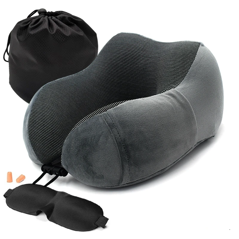 Dark grey 2 1 шт. Memory хлопковая u-подушка портативная авиационная дорожная подушка u-образная Шейная Подушка для кормления шеи складная подушка для шеи с сумкой - Цвет: Dark grey 2