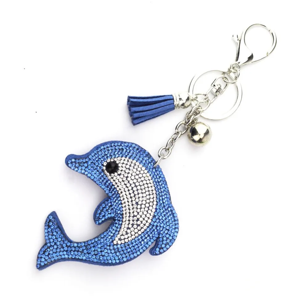 

Cute Dolphin Keychain Rhinestone Crystal Keyring Car Key Chain Women Key Holder Ring Bague Wholesale Jewelry Gifts TZ16