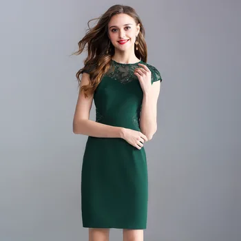 

2019 Big Code Women's Wear Solid Color Embroidery Hollow Out Slim Fit Bag Hip Dress
