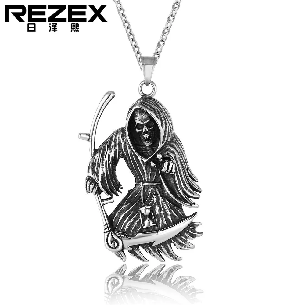 

New Style Death Scythe Skull Titanium Steel Casting Stainless Steel Pendant Cool MEN'S Necklace He243