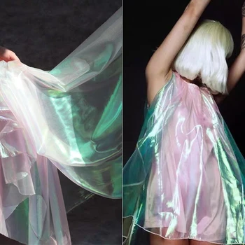 

Fluorescent Organza Tulle Fabric DIY patchwork bazin riche Veil Party Decor Dress Gradient color Perspective Designer Fabric