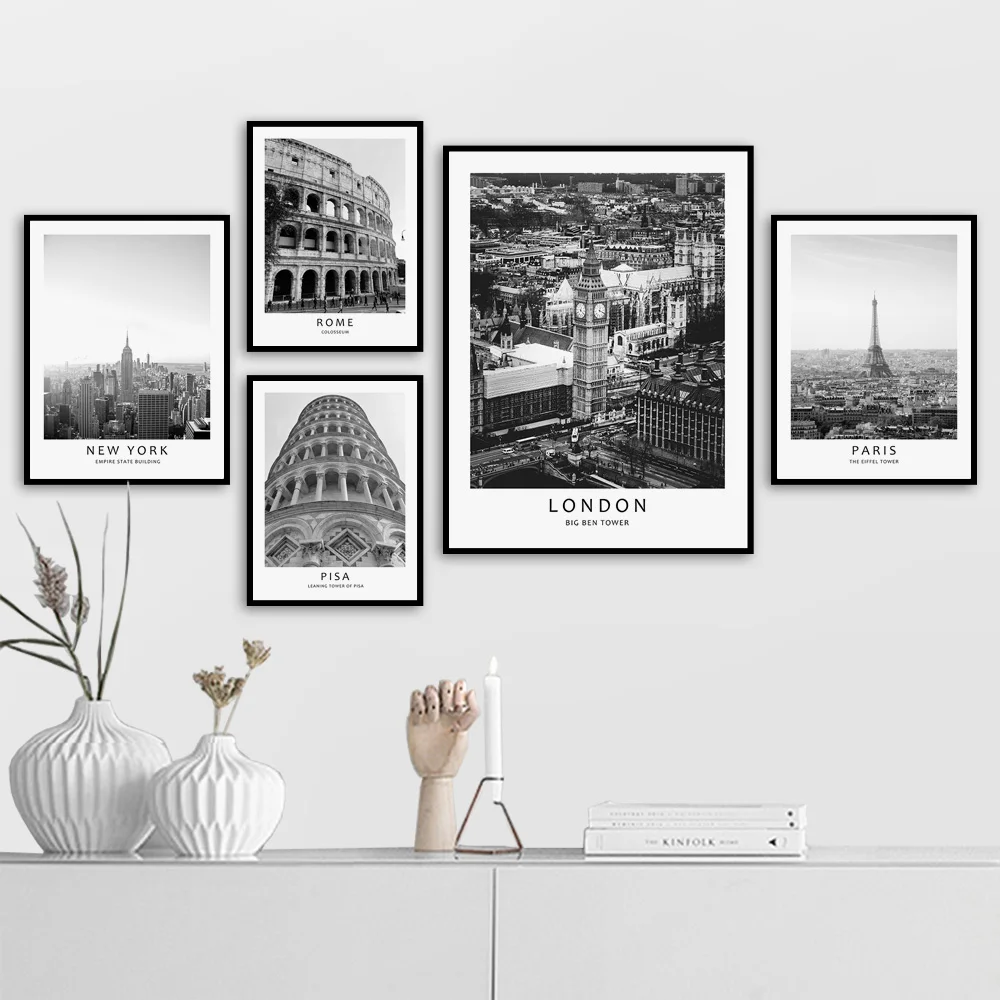 Paris-Tower-London-Big-Ben-Rome-Colosseum-New-York-Posters-And-Prints-Nordic-Canvas-Painting-Wall