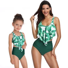 ハイウエストツーピース親子水着フラウンス母娘水着ための女の子の家族マッチング服子供のビキニ(China)