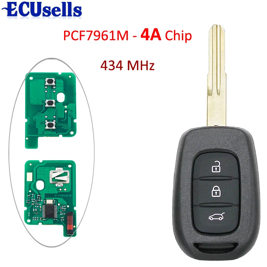 3 кнопки дистанционного брелока 434 МГц с чипом 4A PCF7961M для Renault Duster Dokker trasic Master