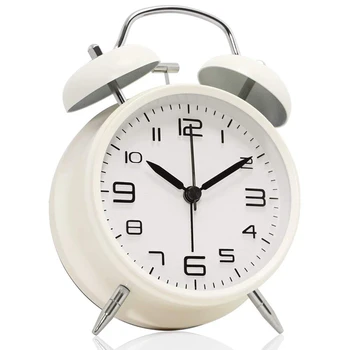 

4 inch Twin Bell Alarm Clock Metal Frame 3D Dial with Backlight Function Desk Table Clock for Home & Office