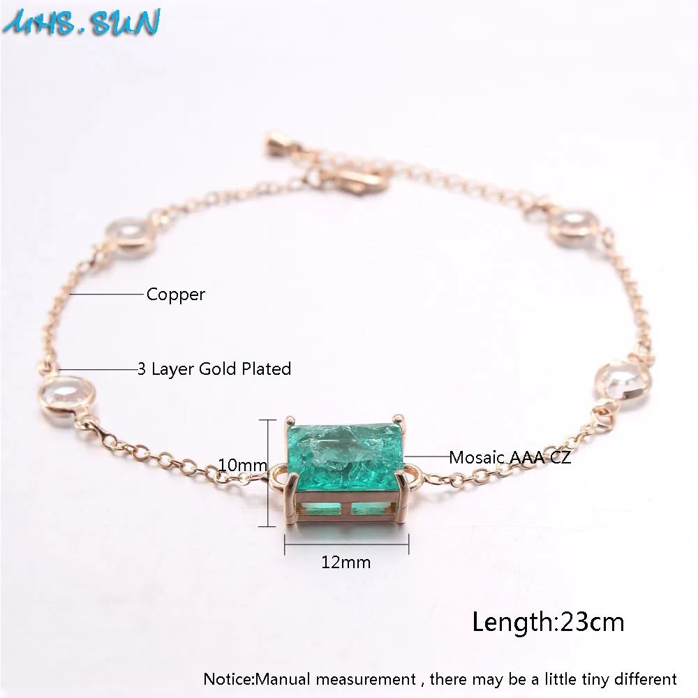 MHS.SUN Luxury Gold/Silver/Black Color Chain Bracelets Charm Green AAA Zircon Jewelry Women Bracelet Bangles For Girls Birthday