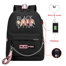 Новинка, школьные сумки для девочек, Kpop, черный, розовый, розовый, Лиза, рюкзак для женщин, зарядка через usb, рюкзак для ноутбука, дорожный рюкзак, Sac A Dos Femme