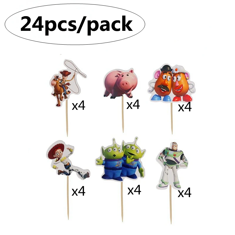 24Pcs торт для детского праздника фигурки жениха и невесты; с героями мультфильмов игрушка тема для маленьких мальчиков День рождения украшения для капкейков зубочистка зубочистки с украшением поставки флаг