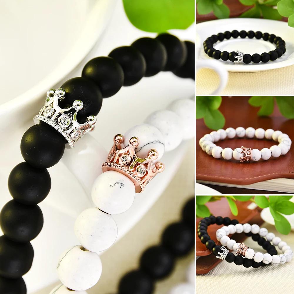2 шт пара король королева браслеты с короной его и ее дружбы 8 мм черный оникс