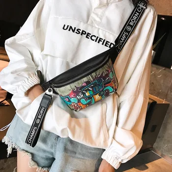 

2020 New Women's Casual over-the-Shoulder Bag Cool Chest Bag Fashion Small Bag Graffiti bag