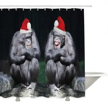 

Waterproof Shower Curtain Funny Orangutans on Chritsmas Party Printed Bath Curtains with Hooks for Home/Apartment/Dormitory