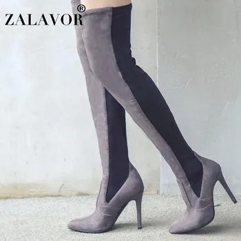 

ZALAVOR 2020 New Women Long Boots Sexy Over The Knee Boots Thin Heel Boots Shoes Woman Party Black Office Footwear Size 34-43