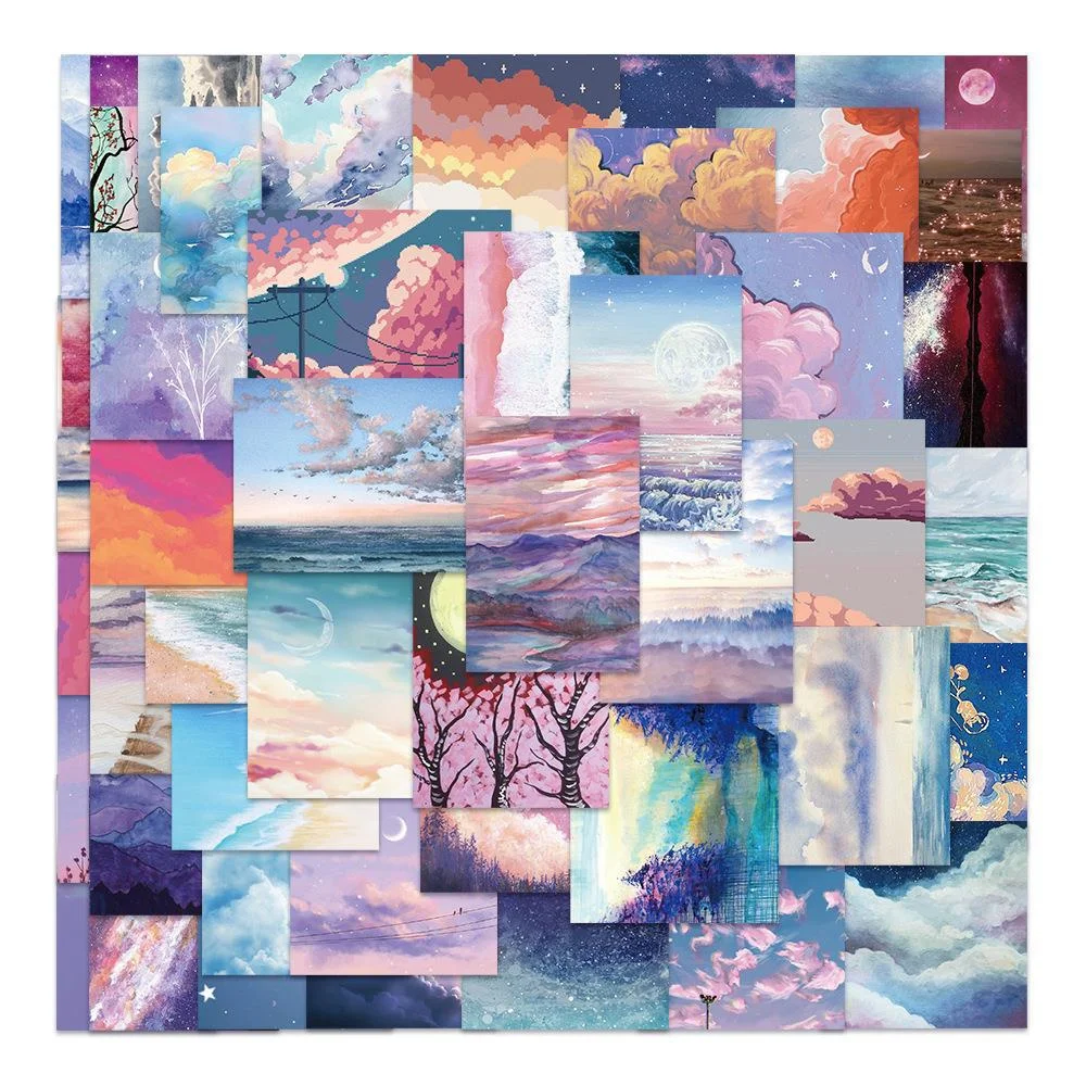 

10/30/50PCSINS Landscape Oil Painting Stickers Luggage Computer Mobile Phone Notebook Decorative Waterproof Stickers Wholesale
