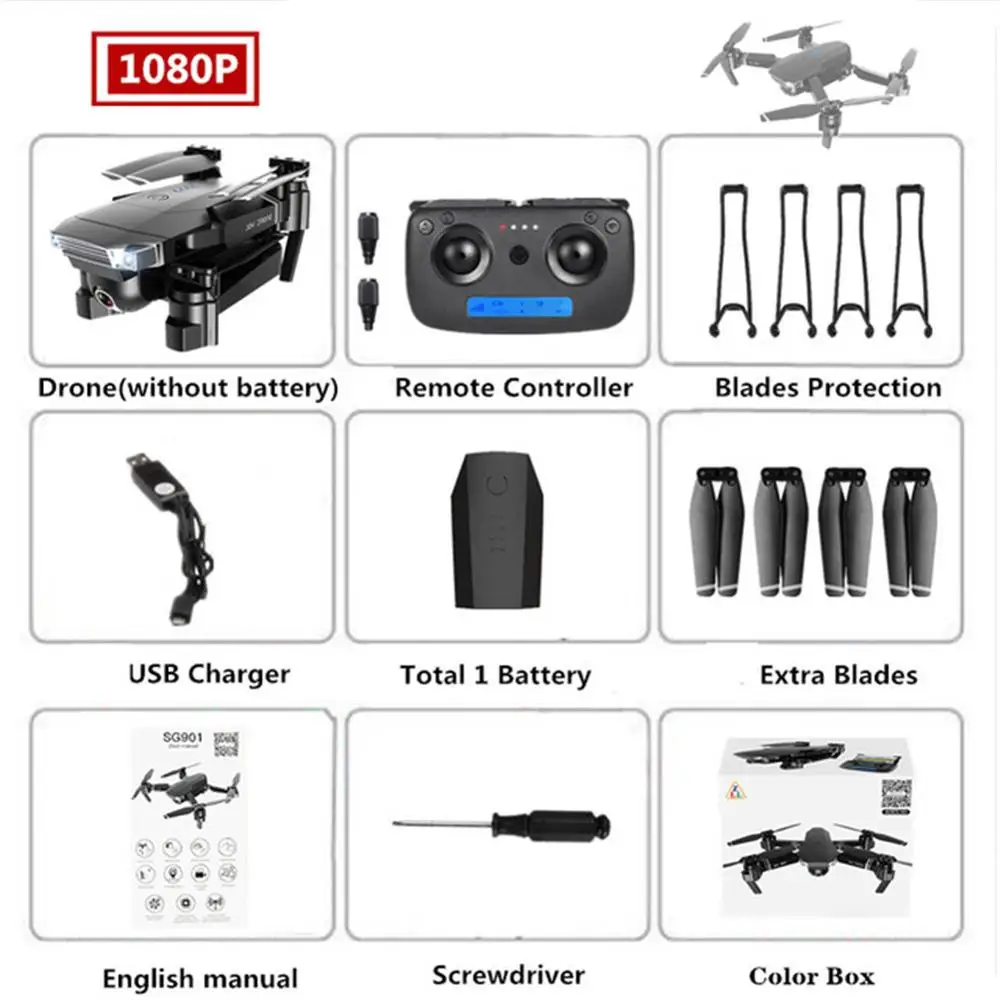 ZLL SG901 камера Дрон 4K HD Двойная камера дроны Квадрокоптер FPV Профессиональные с GPS долгий срок службы батареи - Цвет: 1080P 1B