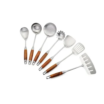 

9Pcs Premium Kitchen Cooking Tool Sets Stainless Steel Cooking Gadgets and Wooden Handle Utensil Sets with Stainless Steel Stand
