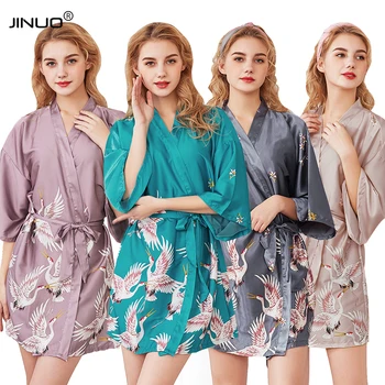 

JINUO Customize Name Font Kimono Women's Satin Silk Wedding Bridal Bridesmaid Satin Robes Gifts Female Party Pajamas