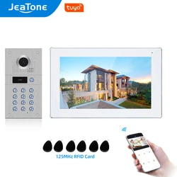 Jeatone intercomunicador sem fio com tela sensível ao toque, 10 argolas, wi fi, 1080p, código da campainha, teclado (cartão rfid)