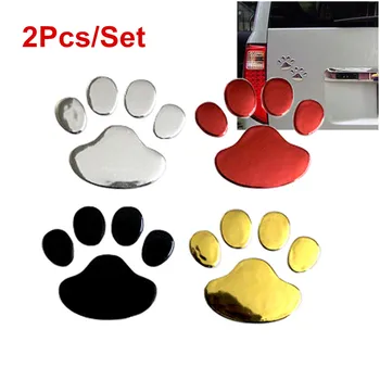 

2Pcs/Set Car Sticker Cool Design Paw 3D Animal Dog Cat Bear Foot Prints Footprint Decal Car Stickers Silver Gold Red Accessories
