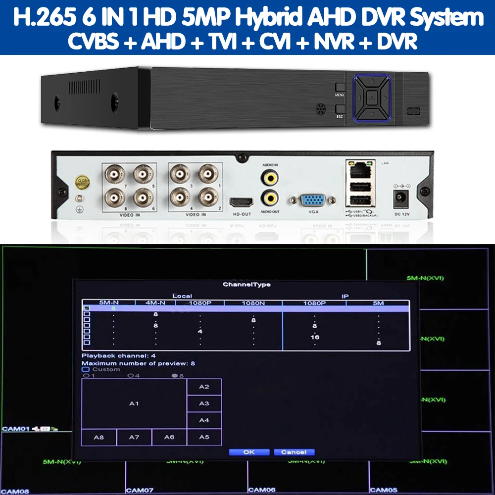 Видеорегистратор H.265 8 каналов AHD 5 МП NVR до 16 1080P Wi Fi|recorder video|recorder hdmirecorder hd |