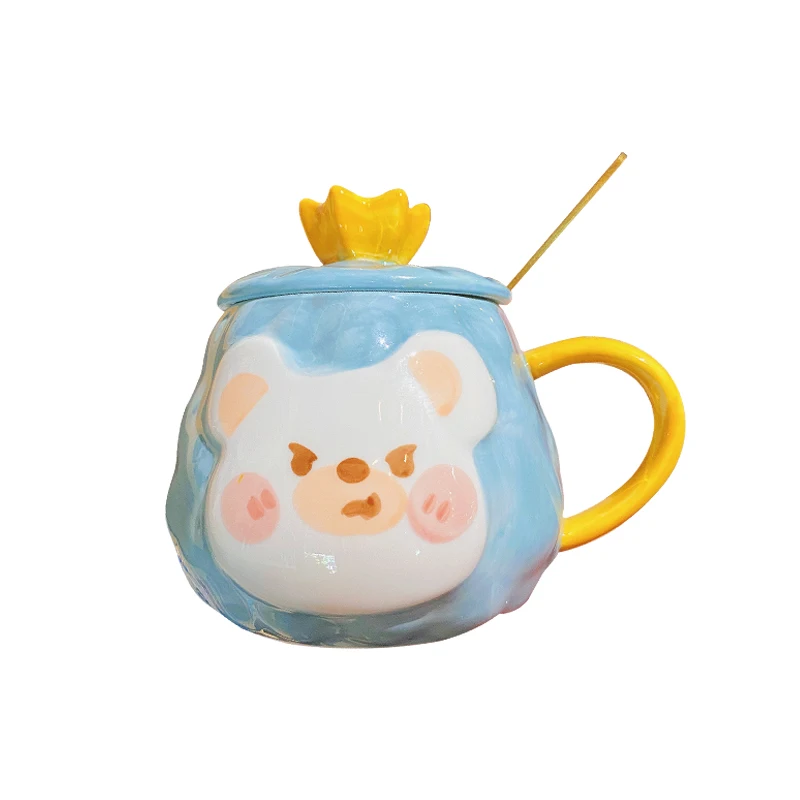 

Cute Mugs Bear Tea Coffee Cup Milk Large Mug with Lid and Spoon Birthday Couple Gift Cup Office Canecas Cafe Criativas Handle A