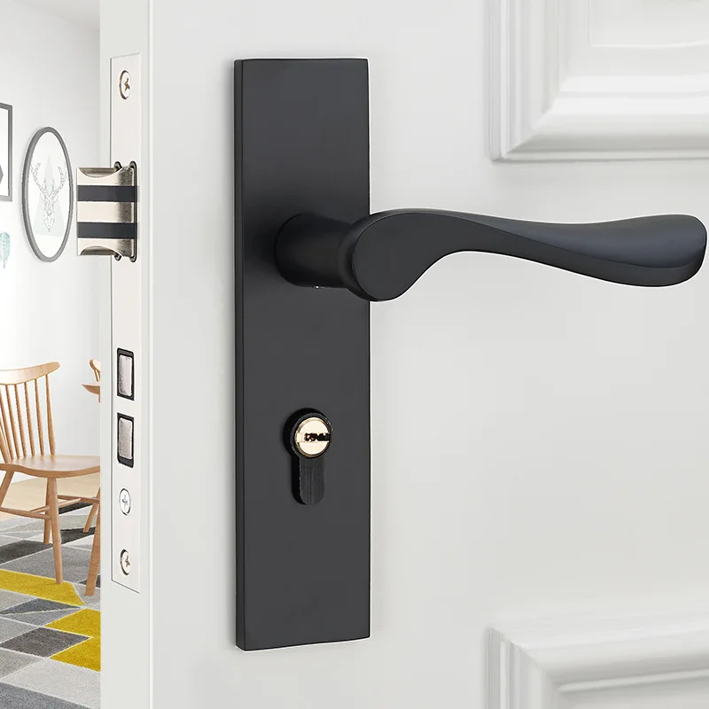 

American-Style Elegant Black Indoor Room Bedroom Door Lock Wooden Doors Split Type Door Handle Household Mute Door Lock Magnetic
