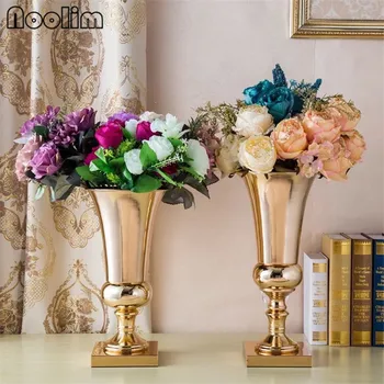 

40/43/49cm Gold/Sliver Iron Luxury Candlestick Flower Vase Table Centerpiece Event Flower Rack Road Lead Wedding Decoration