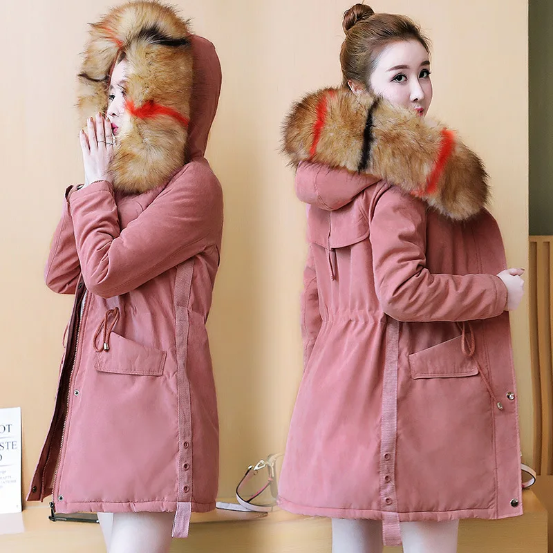 

Casual Fashion Comfortable Simple Cool Solid Color Mid-length Hooded Cotton-padded Clothes 2019 Winter New Style