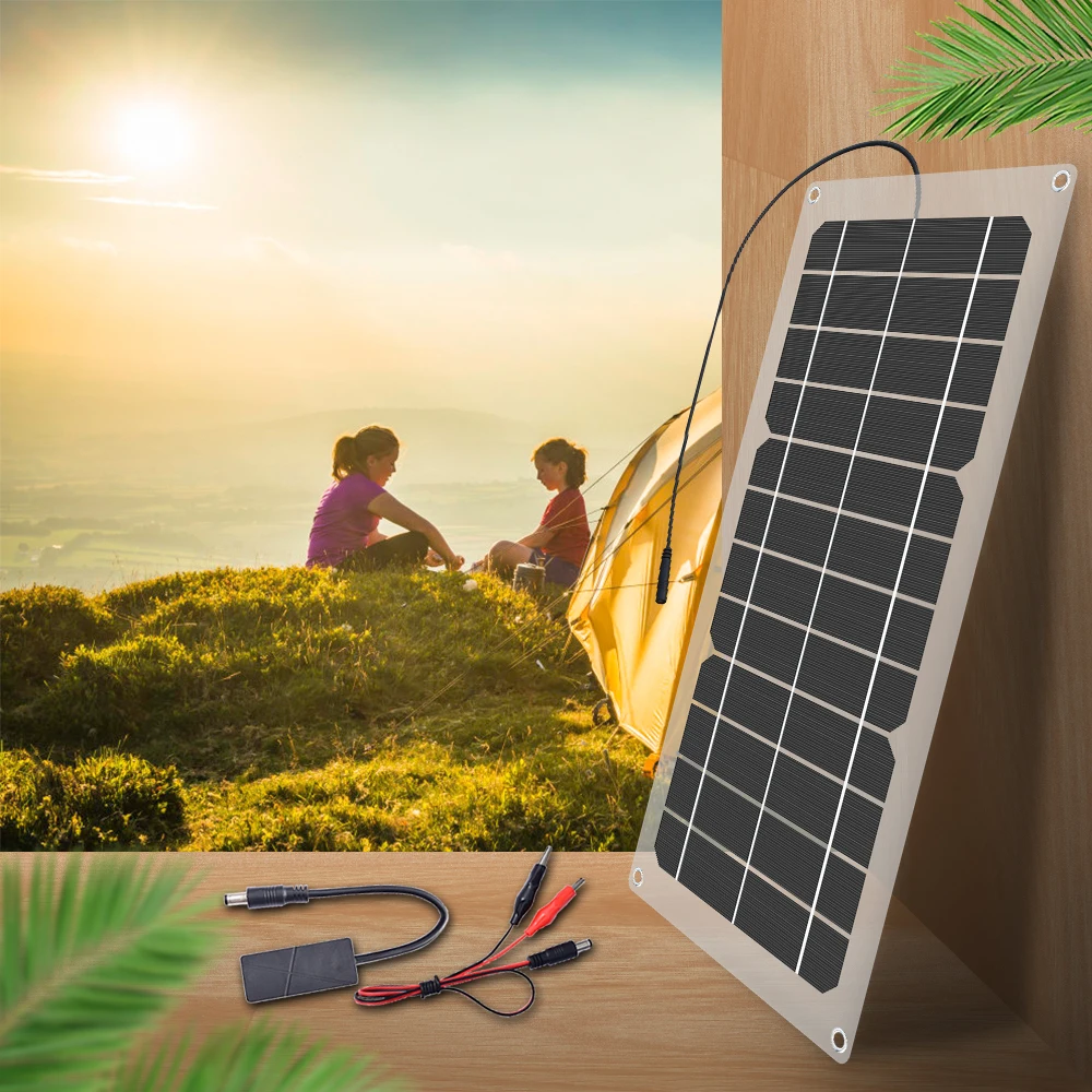 

Solar panel 6V 10W 5V Flexible solar battery with crocodile clip cable for mobile homes boats remote transmitters charging