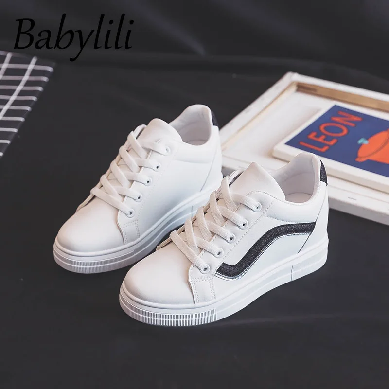 

Fashion Shoes Women 2020 Spring Festival Increased Casual White Shoes Wedge Heel Round Toe Breathable Sneakers Thick Flat Shoes