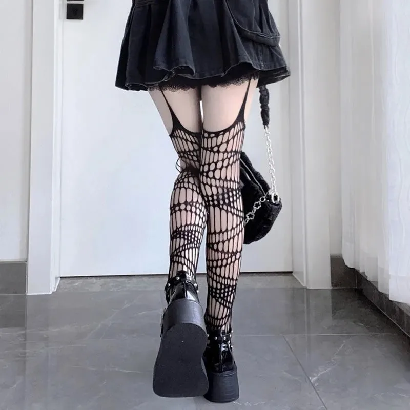 Japanese Harajuku Hollow Out Fishnet Body Stockings Women Fashion Black Gothic Pantyhose Cosplay Costume Anime Lolita Tights fishnet stockings