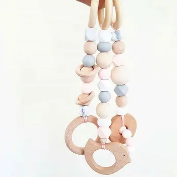 

Baby DIY Cartoon Pacifier Clip Chain Wooden Teether Kids Infants Gym Pendant