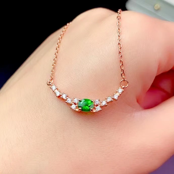 KJJEAXCMY fine jewelry 925 sterling silver inlaid Natural Diopside Women's fresh exquisite gem pendant necklace chain support de