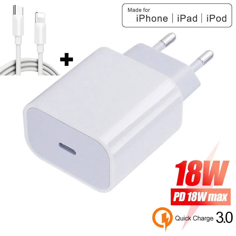 Оригинальный 18 Вт PD USB Type C зарядное устройство адаптер для iPhone 11 Pro XR X XS Max 8 Plus