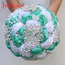 WifeLai-мятный зеленый шелковый букет, романтические жемчужные цветы, букет невесты, белые атласные свадебные букеты W3217D