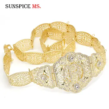 

Sunspicems European Women Dress Belt R Wedding Jewlery Gold Color Rhinestone Metal Waist Chain Adjustable Length