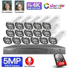 

POE CCTV Camera Security System Kit 16CH POE NVR 4K Outdoor HD Color Night Vision Video Surveillance IP Camera System Set 5MP