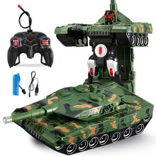 

Rechargeable Two in One Remote Control Tank Robot Plastic Model 360 Degree Rotation With Sound Effect Children's Toy Boy's Gift