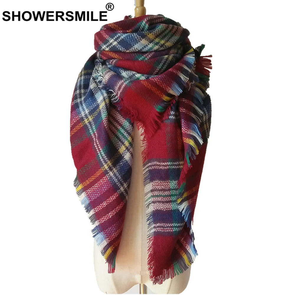 

SHOWERSMILE British Style Red Plaid Shawl Winter Cashmere Scarf Women Fashion Blanket Scarfs for Ladies Soft Warm Female Scarf