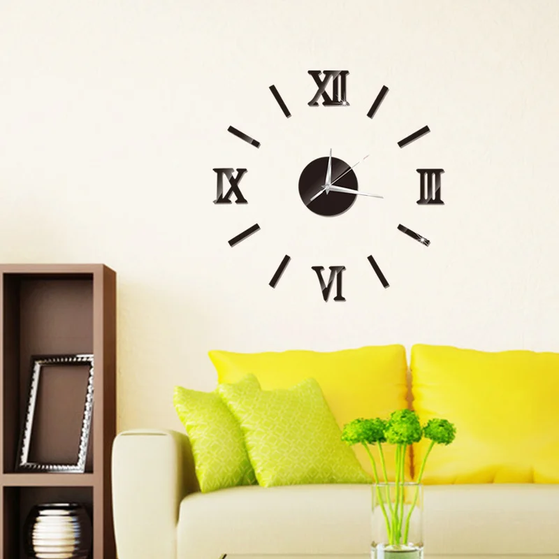 3d Mirror Roman Numbers Wall Clock Stickers Elegant Diy Digital Home Art up Room 