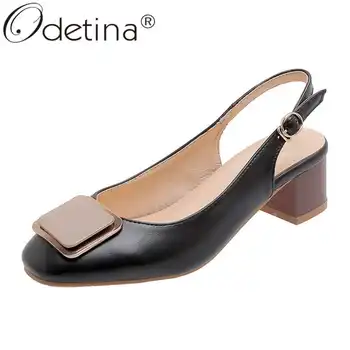 

Odetina Women Fashion Buckle Strap Square Toe Elegant Dress Shoes Female New Slingbacks Office Lady Block Mid Heel Casual Shoes