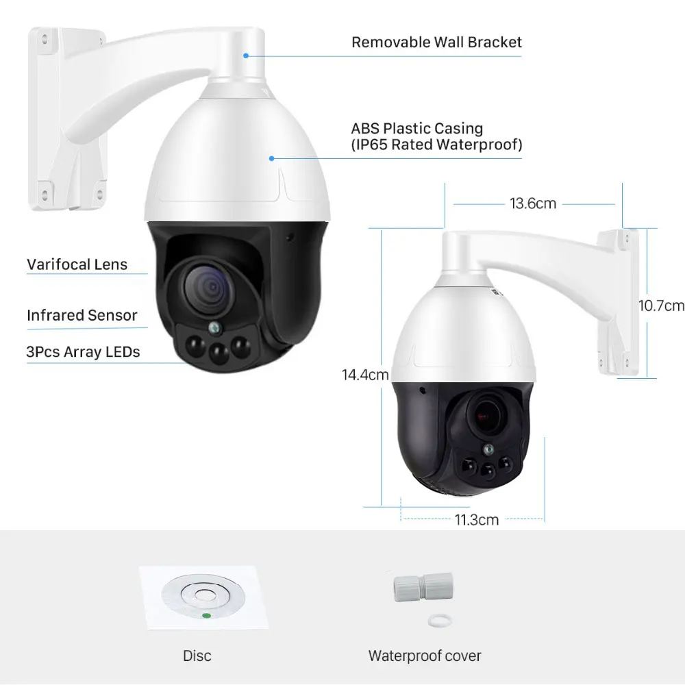 1080P PTZ Speed Dome IP Camera 2MP Full HD 4X Zoom P2P 40m IR Night Vision Waterproof P2P Outdoor O