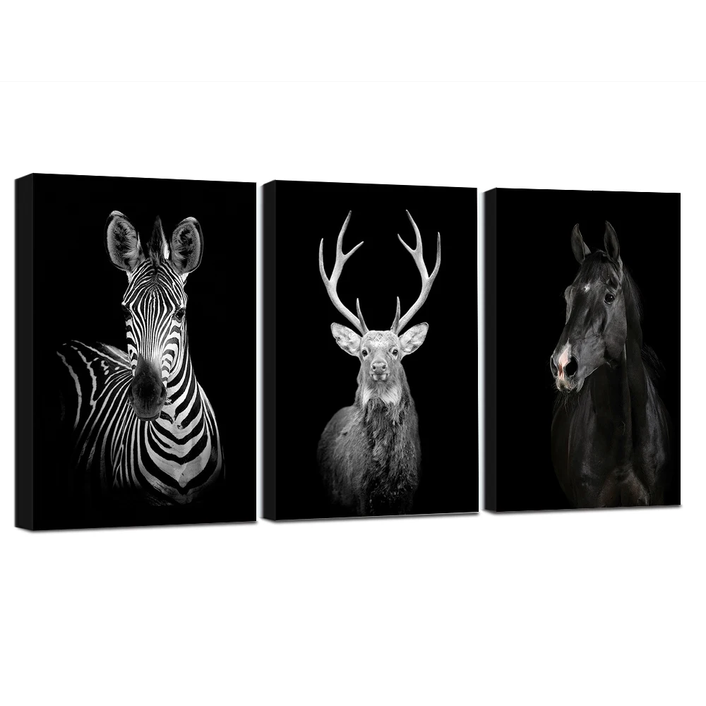 Animal Wall Art Lion Zebra Deer Horse Posters and Prints for Living Room Canvas Painting Framed Ready To Hang Home Decor | Дом и сад