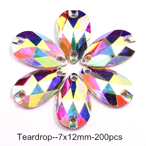 Resin All Shapes Crystal AB Round Sew On Rhinestones Flatback стразы Sewing Rhinestone Wedding Dress F0178 - Цвет: 7x12mm-200PCS