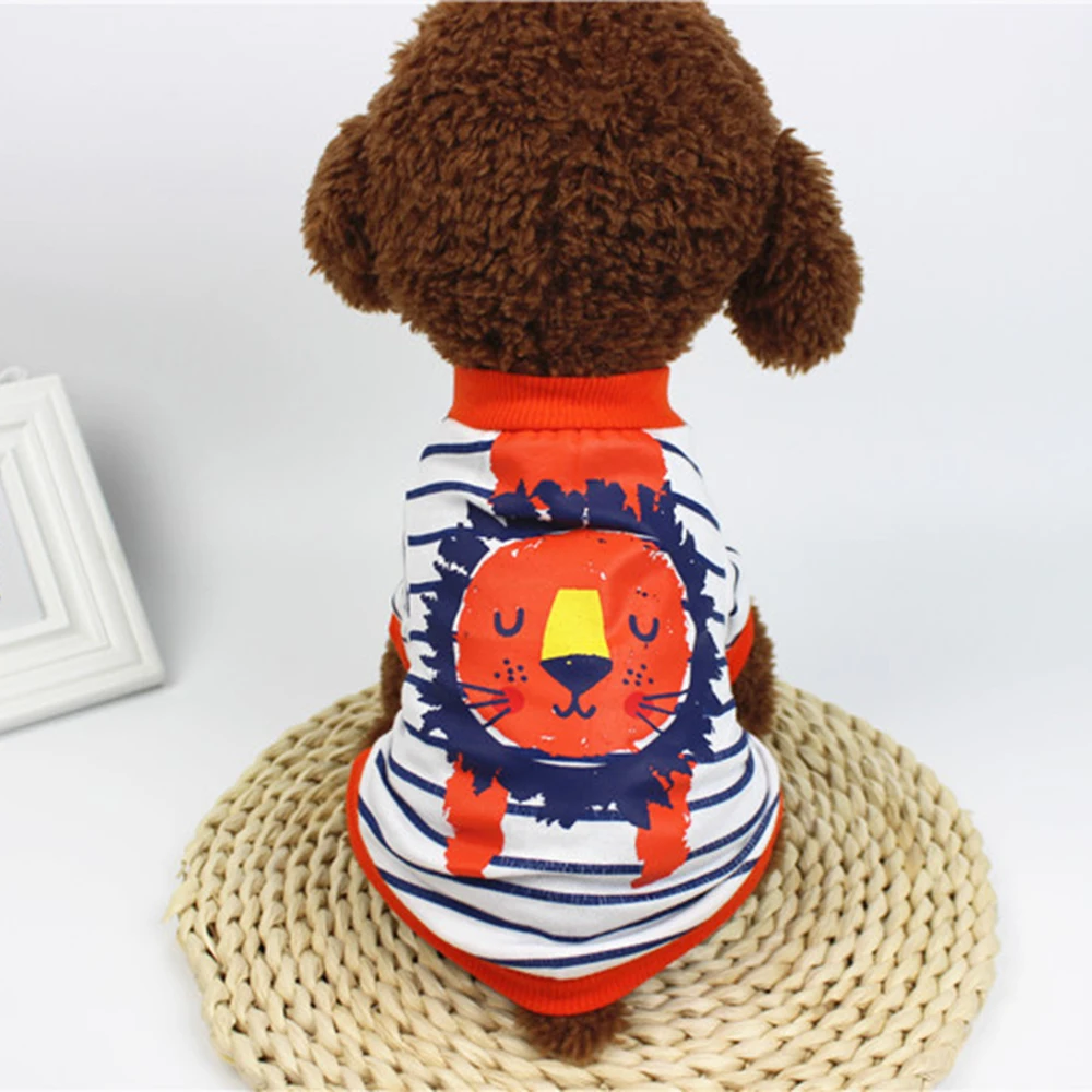 

New Style Dog Shirt Spring Autumn Clothes For Small Dogs Striped Cotton Cartoon Printed Teddy Dog Clothes