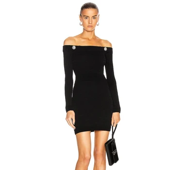 

Ocstrade Runway New Fashion Off Shoulder Long Sleeve Bandage Dress 2020 Winter Women Mini Bandage Dress Bodycon Club Party Dress