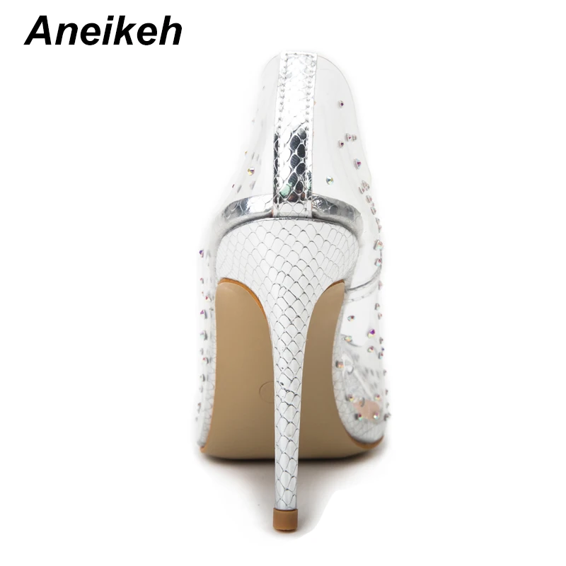 Aneikeh/стразы; прозрачные туфли-лодочки из ПВХ; Каблук из плексигласа; стилеты на высоком каблуке с острым носком; женская обувь для вечеринок; туфли-лодочки для ночного клуба; 42