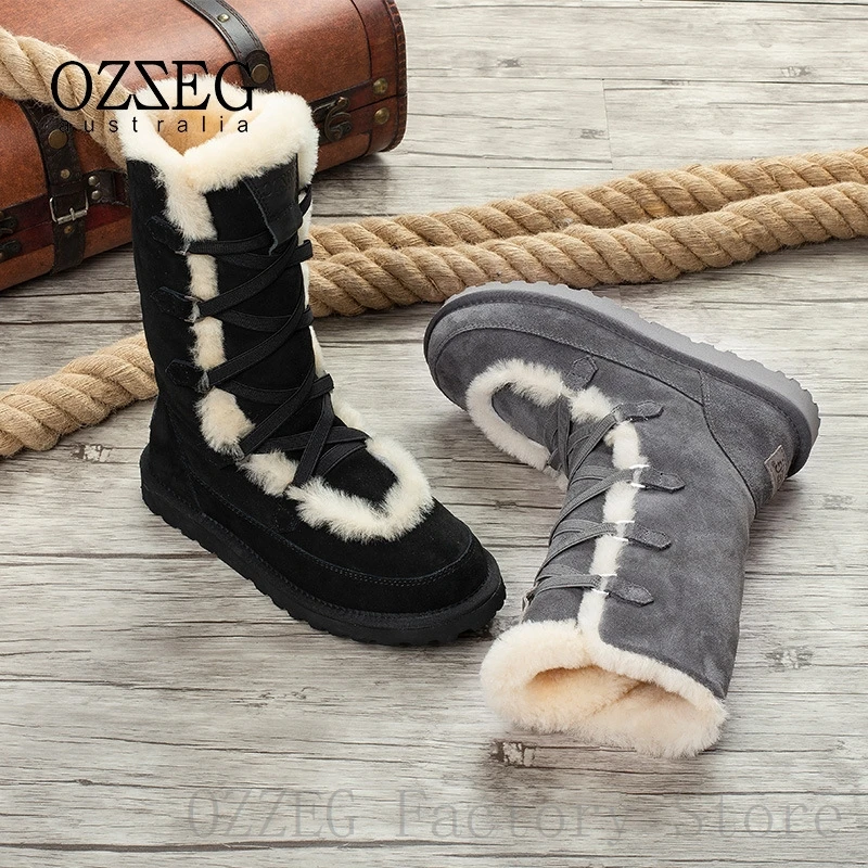 OZZEG Роскошные брендовые дизайнерские зимние сапоги из натуральной кожи