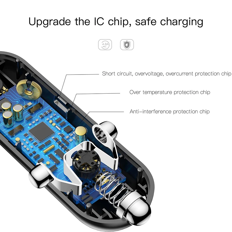 Автомобильное зарядное устройство Baseus с двумя usb-портами 360 a, быстрая зарядка, вращение на °, цифровой дисплей, быстрая зарядка, usb-адаптер для мобильного телефона