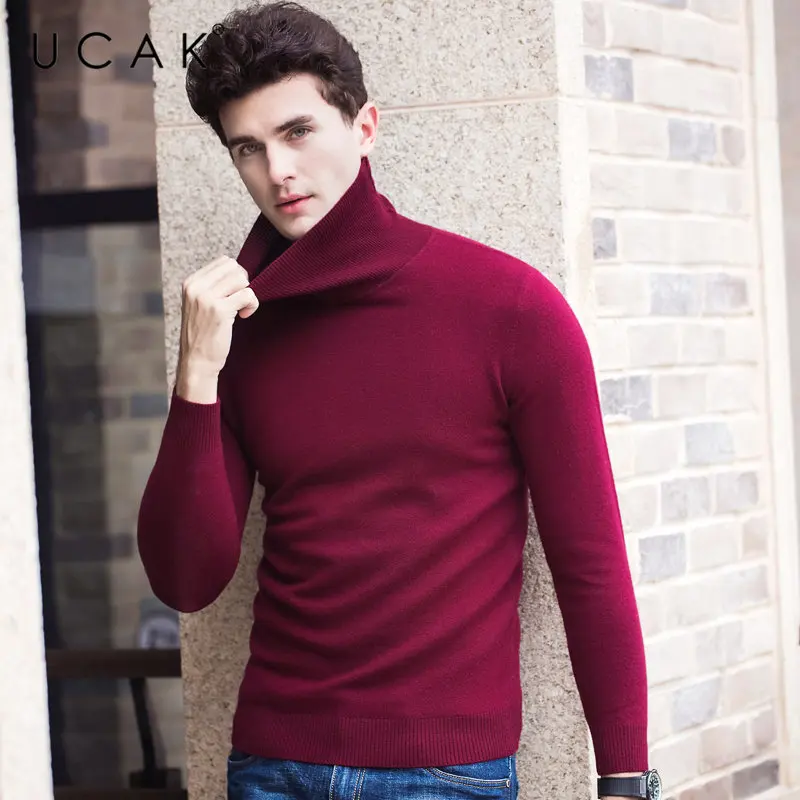 UCAK бренд Merino шерстяной мужской свитер осень-зима толстые теплые детские джинсы с кашемиром без полей, Повседневное пуловер с воротником "хомут" Для мужчин Джерси U3059